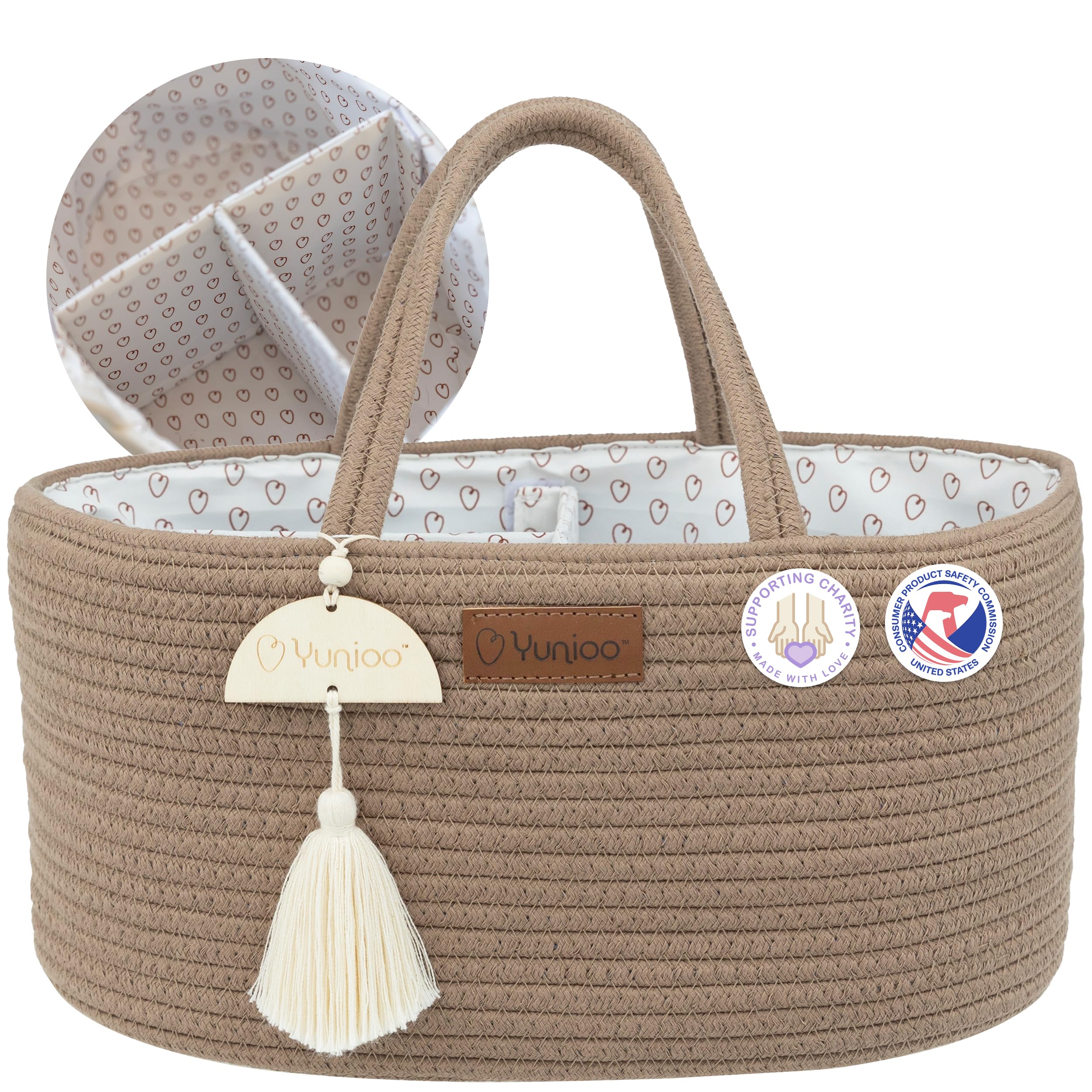 Yunioo Nappy Caddy Organiser, Baby Caddy, Portable Diaper Changing Bag, Nursery Storage Basket with Sturdy Handles, Removable Dividers, Ideal for Baby Shower Gifts & Newborn Essentials