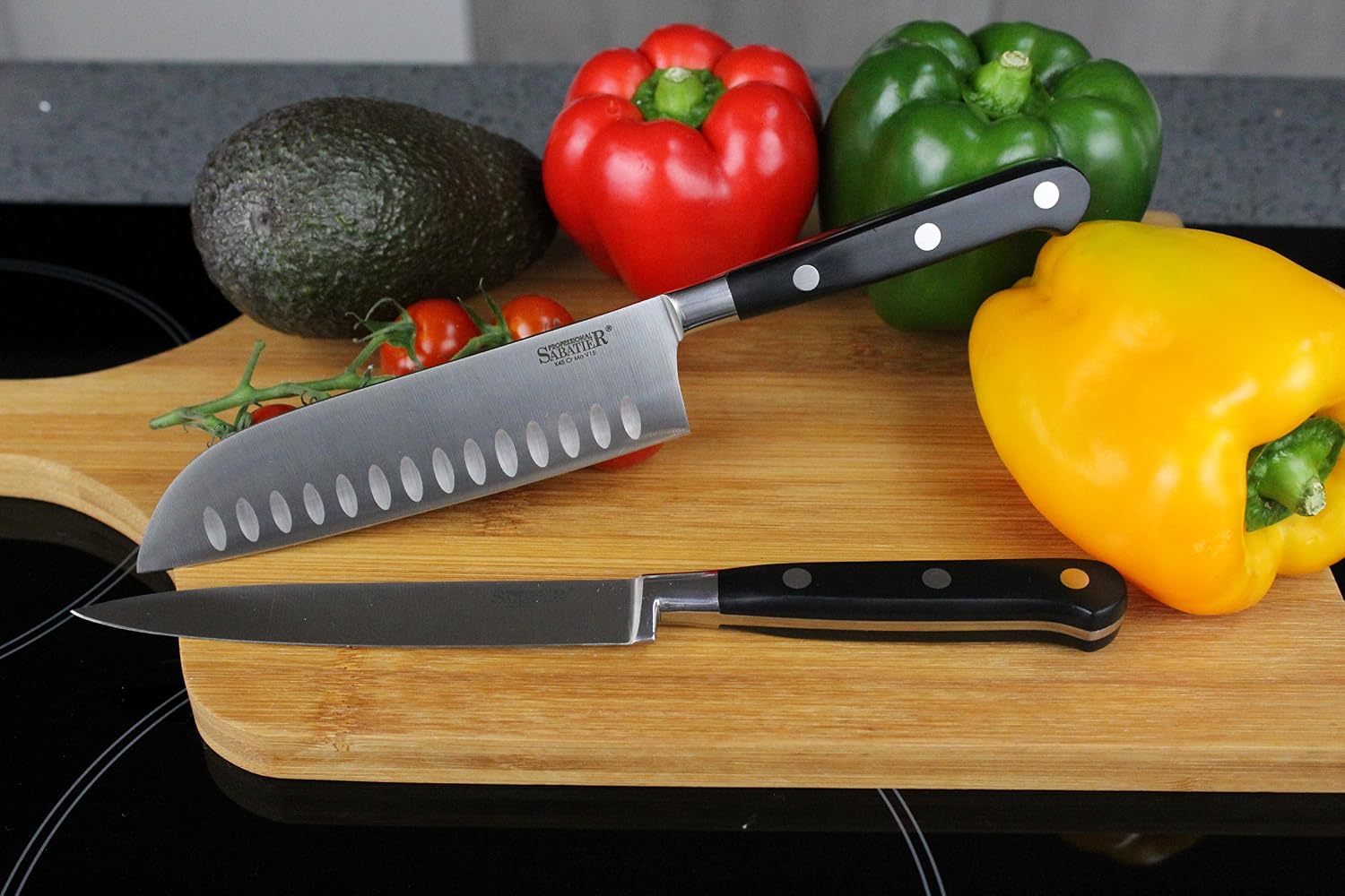 Professional Sabatier Knife Set 2 Piece, 13cm/5” Santoku & Utility Knives. Full Tang Blade. High Grade - Image 3