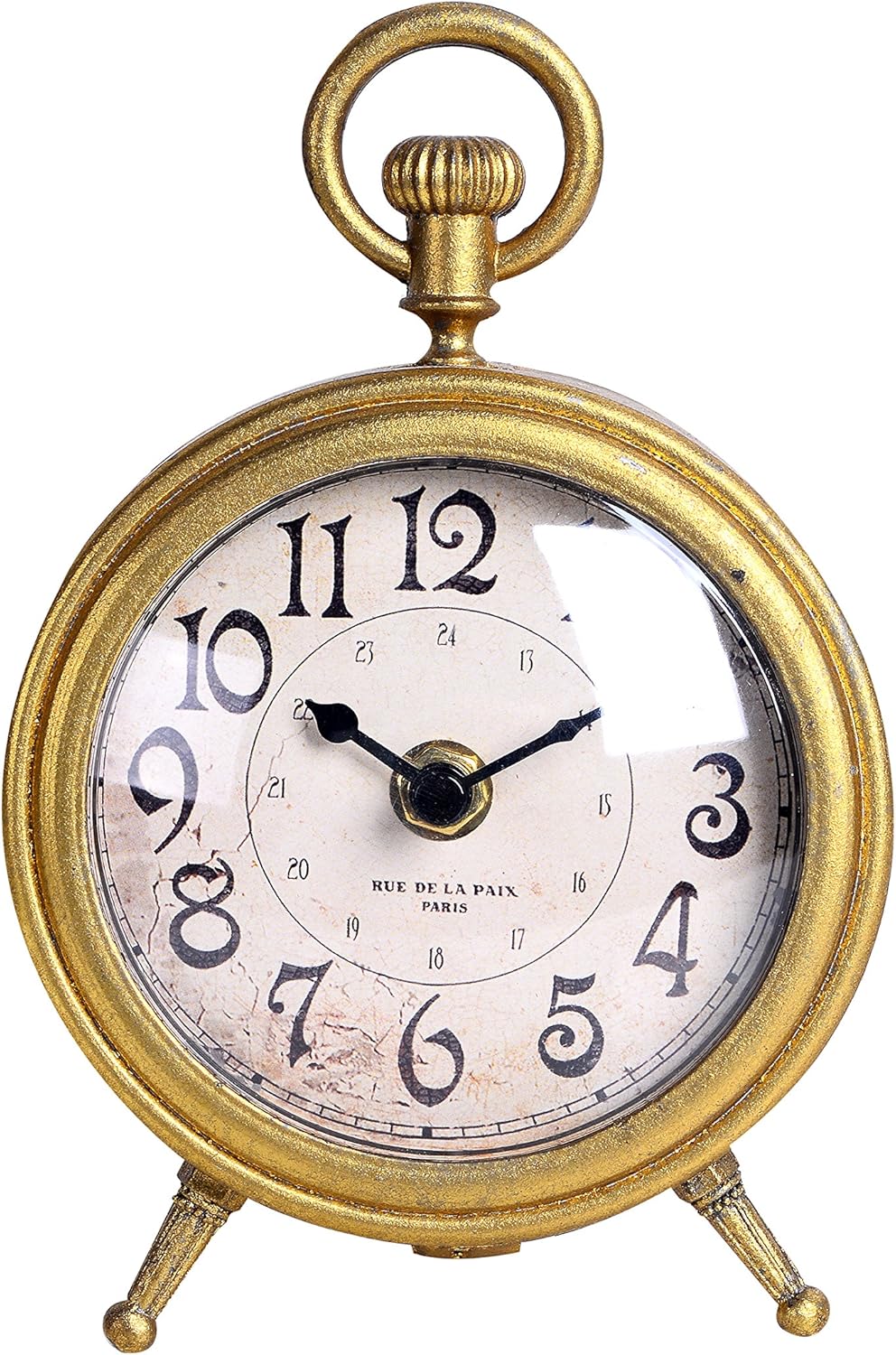 NIKKY HOME Metal Small Vintage Table Clock Decorative with Pocket Watch Shape Distressed Gold Finish