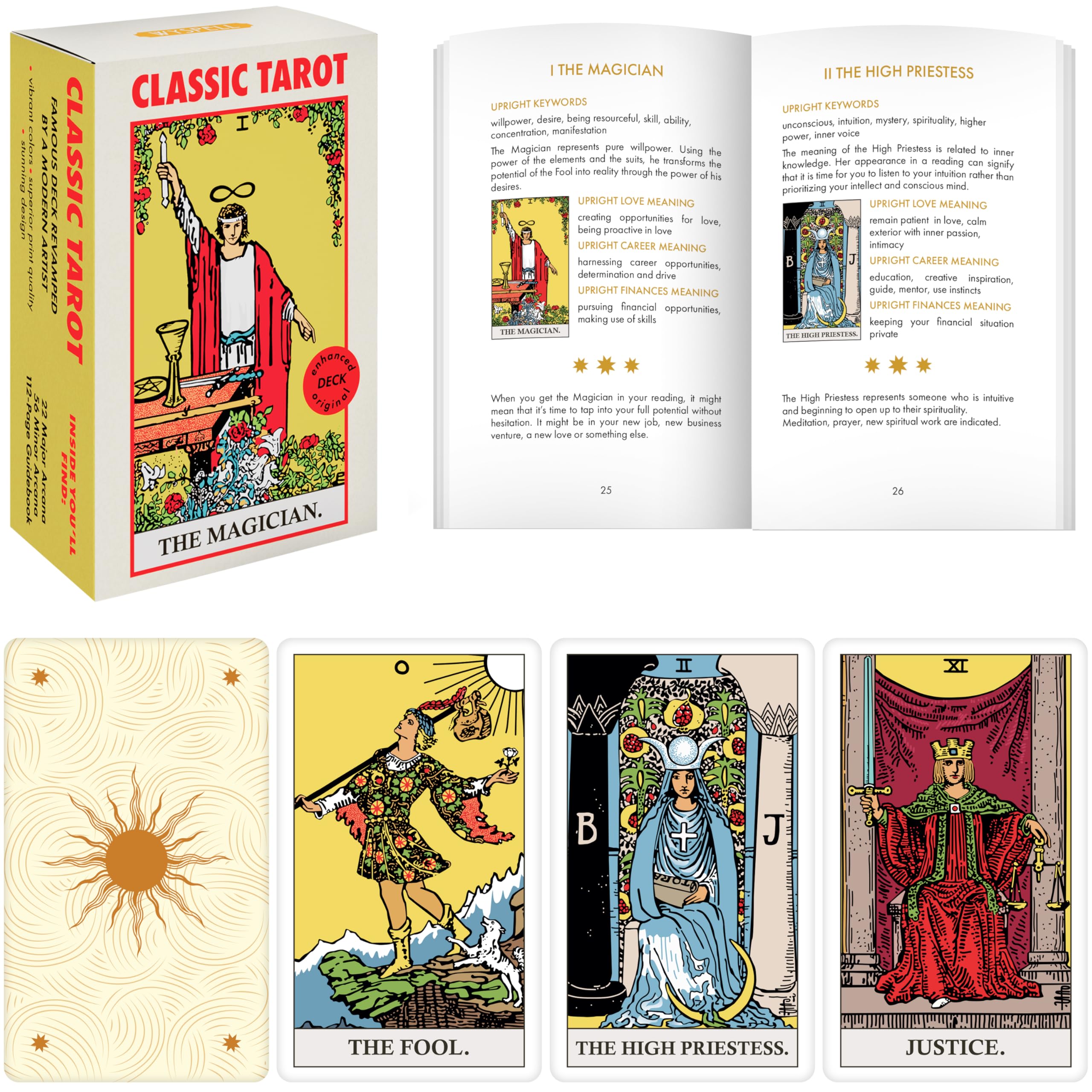 Photo 1 of Wyspell Classic Tarot Deck - Original Tarot Cards with Guide Book for Beginners - Beginner Cards with Meanings Guide (Light)