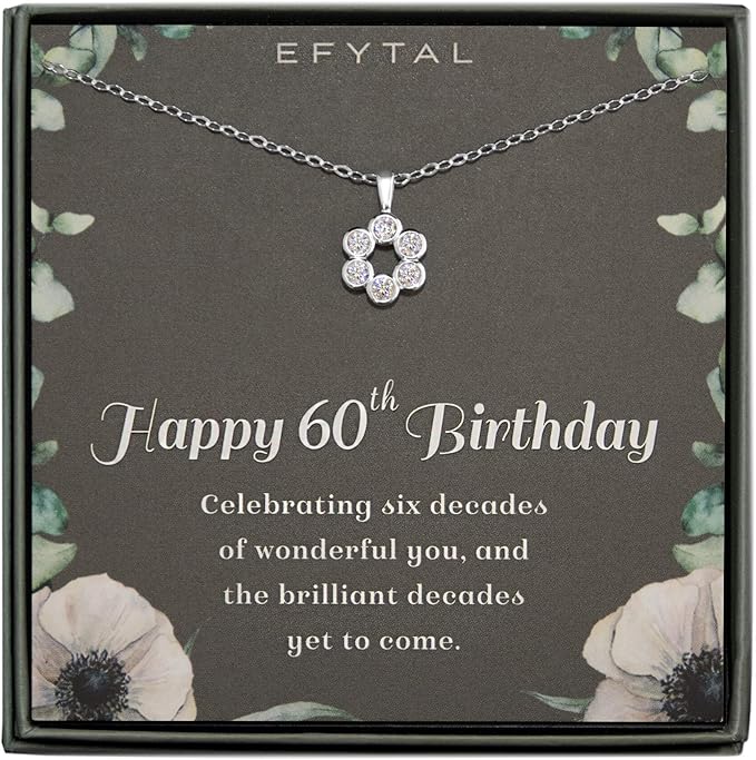 EFYTAL 60th Birthday Gifts for Women, 925 Sterling Silver Six CZ