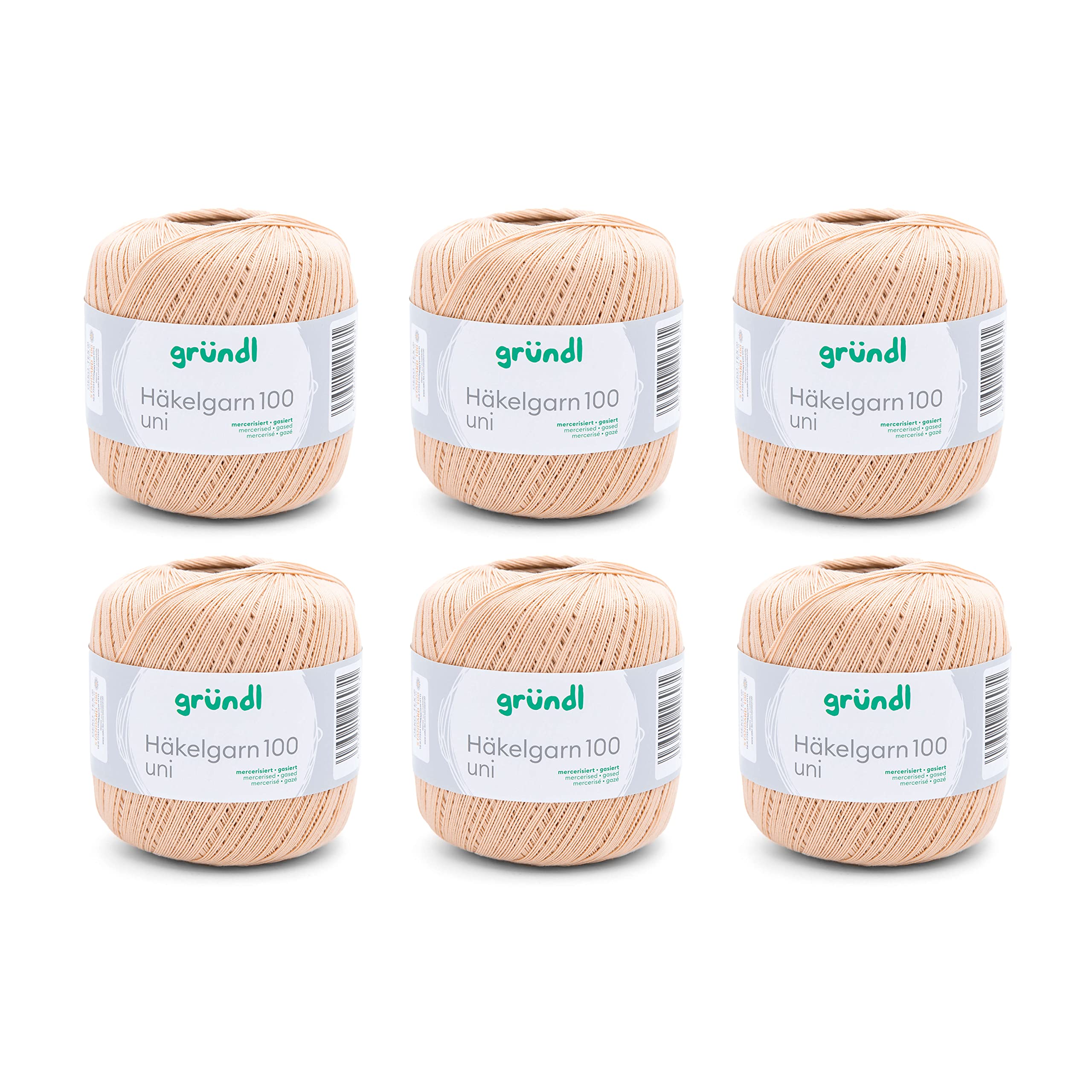 Gründl Wool Crochet Yarn 100 100% Cotton 6 x 100 g Balls Needle Size 1.5-2 6 100 g / 566 m Thin Yarn for Crocheting Cotton Yarn Sand — image 1