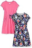 Amazon Essentials Toddler Girls' Knit Short-Sleeve Cinch-Waist Dresses (Previously Spotted Zebra), Pack of 2, Navy Space/Pink, 2T