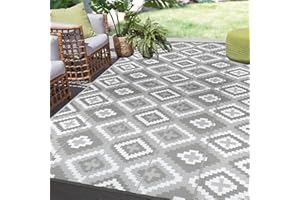 Vaukki Reversible Mat, Diamond Fade Resistant Plastic Straw Rug, Outdoor Plastic Patio Rug, Lightweight Stain Proof Carpet for Patio, RV, Camping, Beach, Deck, Backyard and Picnic(6'x9', Multi-Grey)