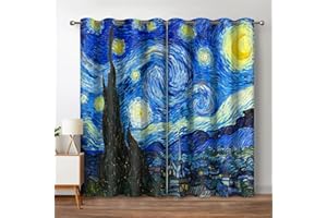 Jekeno Blackout Curtains Starry Night by Vincent Van Gogh Home Bedroom Living Room Art Decor Darkening Curtains Grommet Window Drapes 2 Panel Set, 52"x63"