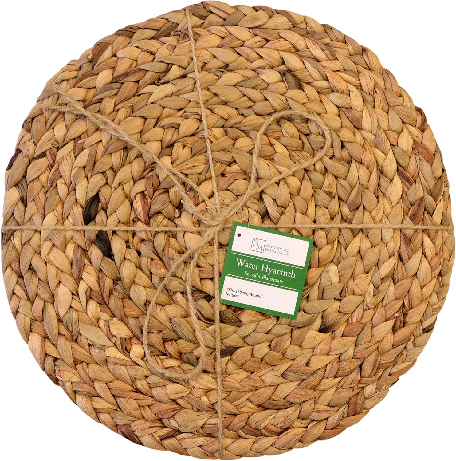 Benson Mills Water Hyacinth Braided Placemat Set of 4 (Natural, 15" Round): Home & Kitchen