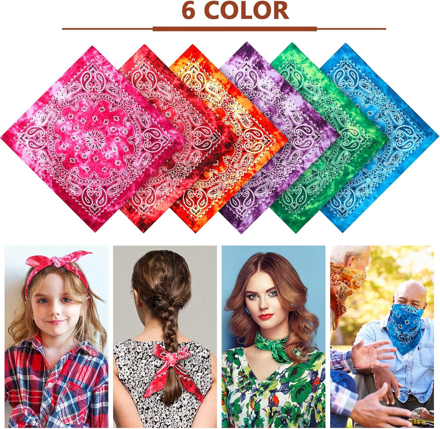 24 Pieces Tie Dye Bandanas Colorful Paisley Bandanas Novelty Gradient Bandana Cowboy Headband Handkerchief for Men Women: Clothing