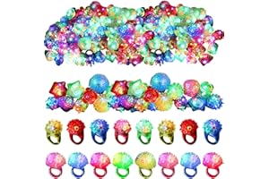 Leyndo 24 Pack LED Light up Rings Halloween Party Favors for Kids, Glow in the Dark Party Supplies Colorful Bumpy Jelly Rubber Finger Light for Halloween Treat Toy Christmas Goodie Bag Stuffers(Mixed)