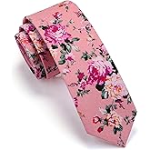 GUSLESON Fashion 2.4"（6cm） Floral Skinny Tie for Men Slim Flower Print Cotton Necktie for Wedding Party