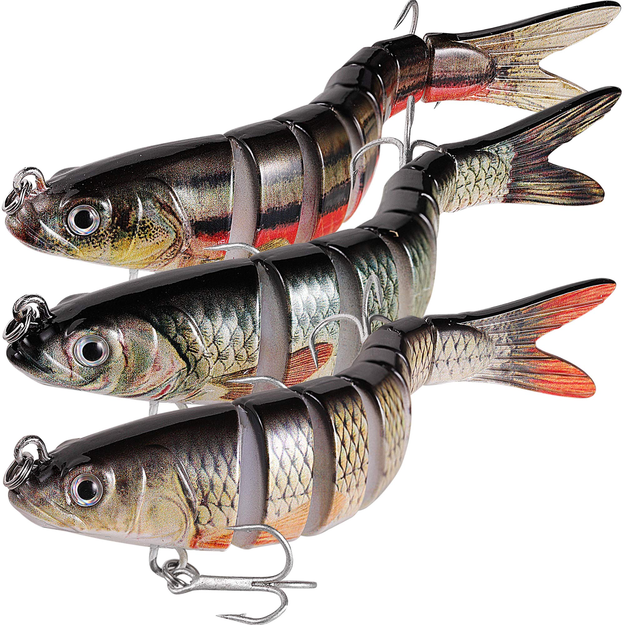 TRUSCEND Fishing Lures 3PCS Jointed Fish Bait Swimbait Lifelike Bionic Hard Bait Floating Lures Equipped with Mustad Hooks 3packs(8-combo-H)
