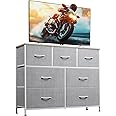 WLIVE Dresser TV Stand, Entertainment Center with Fabric Drawers, Media Console Table with Metal Frame and Wood Top for TV up to 45 inch, Chest of Drawers for Bedroom, Living Room, Light Grey