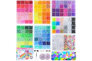 Gionlion 7 Boxes Pony Beads Bracelet Making Kit, 144 Colors 6x9mm Kandi Rave Beads, Friendship Bracelet Kit with 800Pcs Letter Bead for DIY Jewelry, Keychains, Arts and Crafts for Kids Girls