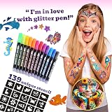 FACEGEM LONDON Glitter Tattoo Kit Kids Temporary Markers Stencils Party Gift view 4