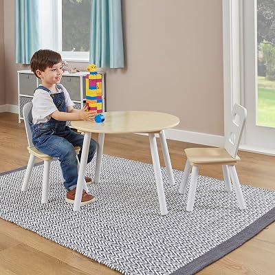 Liberty House Toys Kids Wooden Round Table & 2 Chairs Set, White Pine