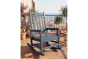 HDPE Poly Lumber Outdoor Rocking Chair, All-Weather High Back Porch Rocker for Adults, Durable Patio Furniture for Garden, De