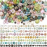 Ferrochef 5.3oz (150 G) Mix of Czech Bohemian Pressed Beads, Assorted Green Copper Flower Leaf Beads for Jewelry Making, Table Cut, Matte and Glossy, Faceted Polish