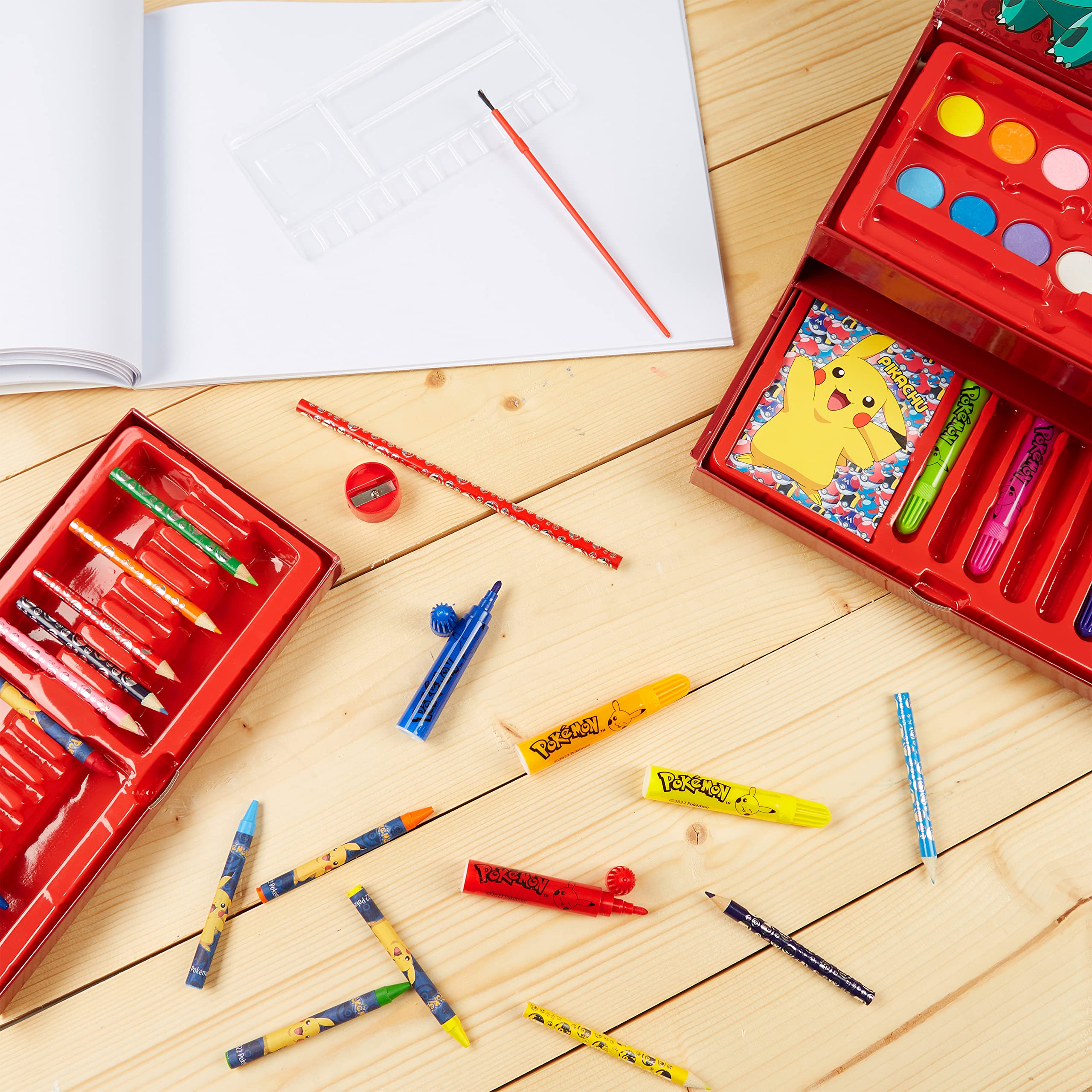 Pokemon Art Set for Boys Girls Drawing Painting Kit Markers Crayons Colored Pencils School Supplies Anime Gifts for Kids (Black/Red)