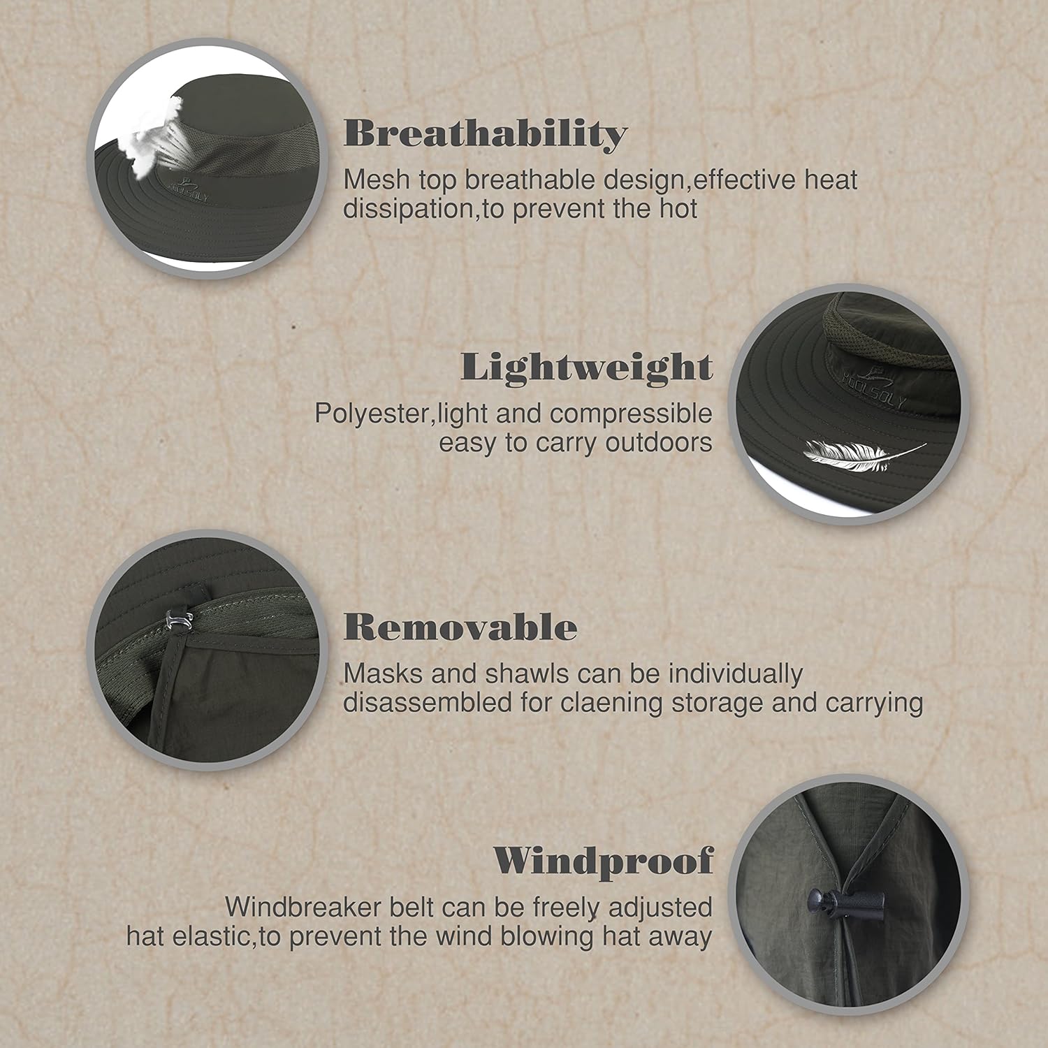 KOOLSOLY Fishing Hat, Sun Cap with UPF 50+ Sun Protection and Neck Flap, for Man and Women : Clothing