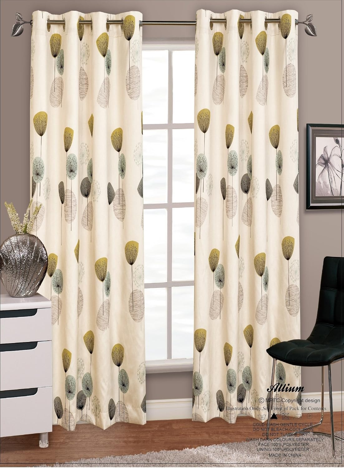 66 X 90 Allium Dandelion Teal Modern Eyelet Ringtop Faux