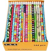 SKKSTATIONERY Assorted Colorful Wooden Pencils, 144 Count | Pencil Assortment,with Erasers Novelty Pencils, Awards &amp; Incentives, No.2 HB, 12 Assorted Colors