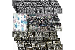 Zoance 102 Sheets Nail Art Stickers & Storage Book,5200 Pieces 3D Self-Adhesive White Floral Nail Stickers with Rhinestones Designs,Multicolor Laser Gold Nail Decals for Women DIY Manicure Decorations