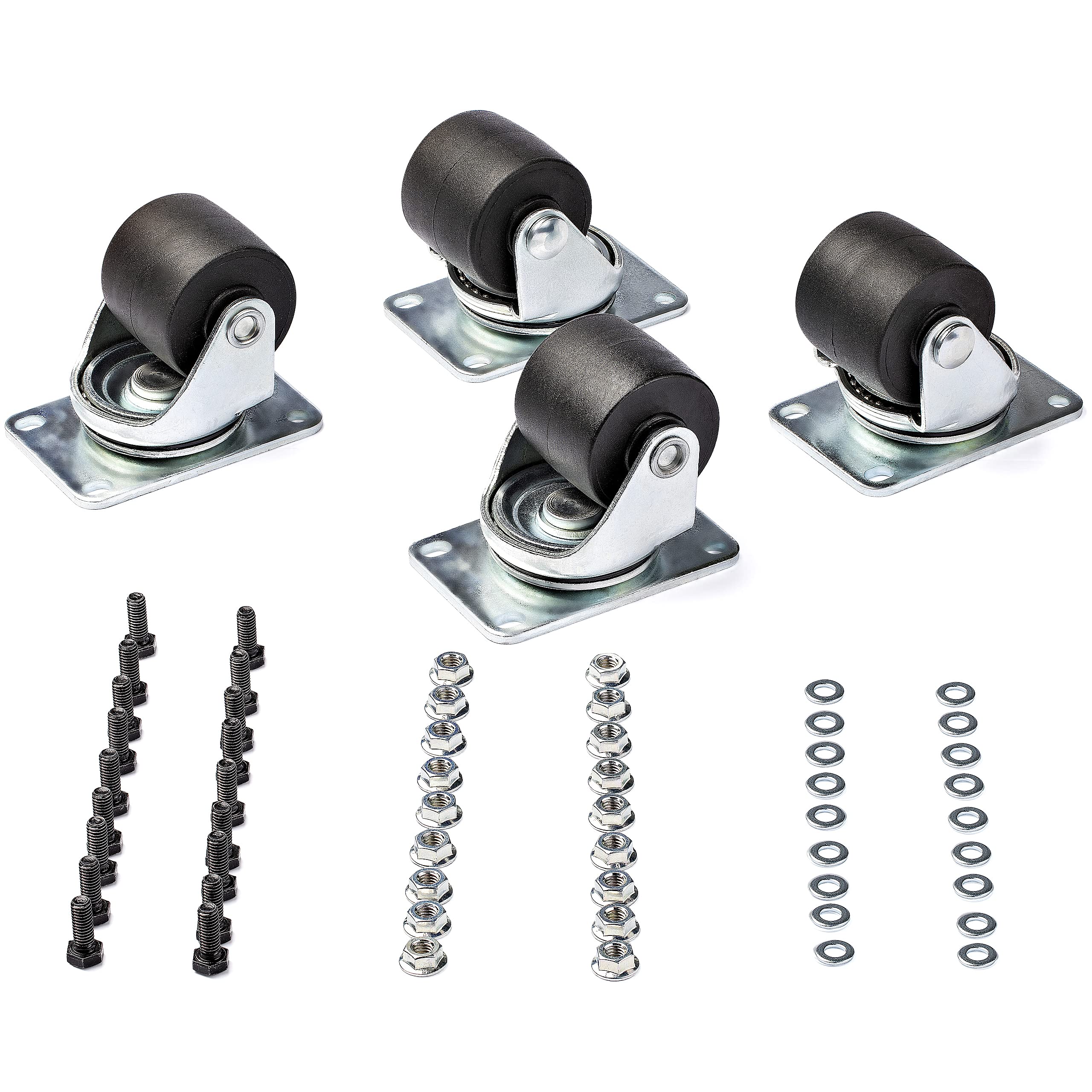 StarTech.com Heavy Duty Casters for Server Racks/Cabinets - Set of 4 Universal M6 2-inch Caster Kit - Replacement Swivel Caster Wheels (45x75mm pattern) for 4 Post Racks - Steel/Plastic (RKCASTER2)