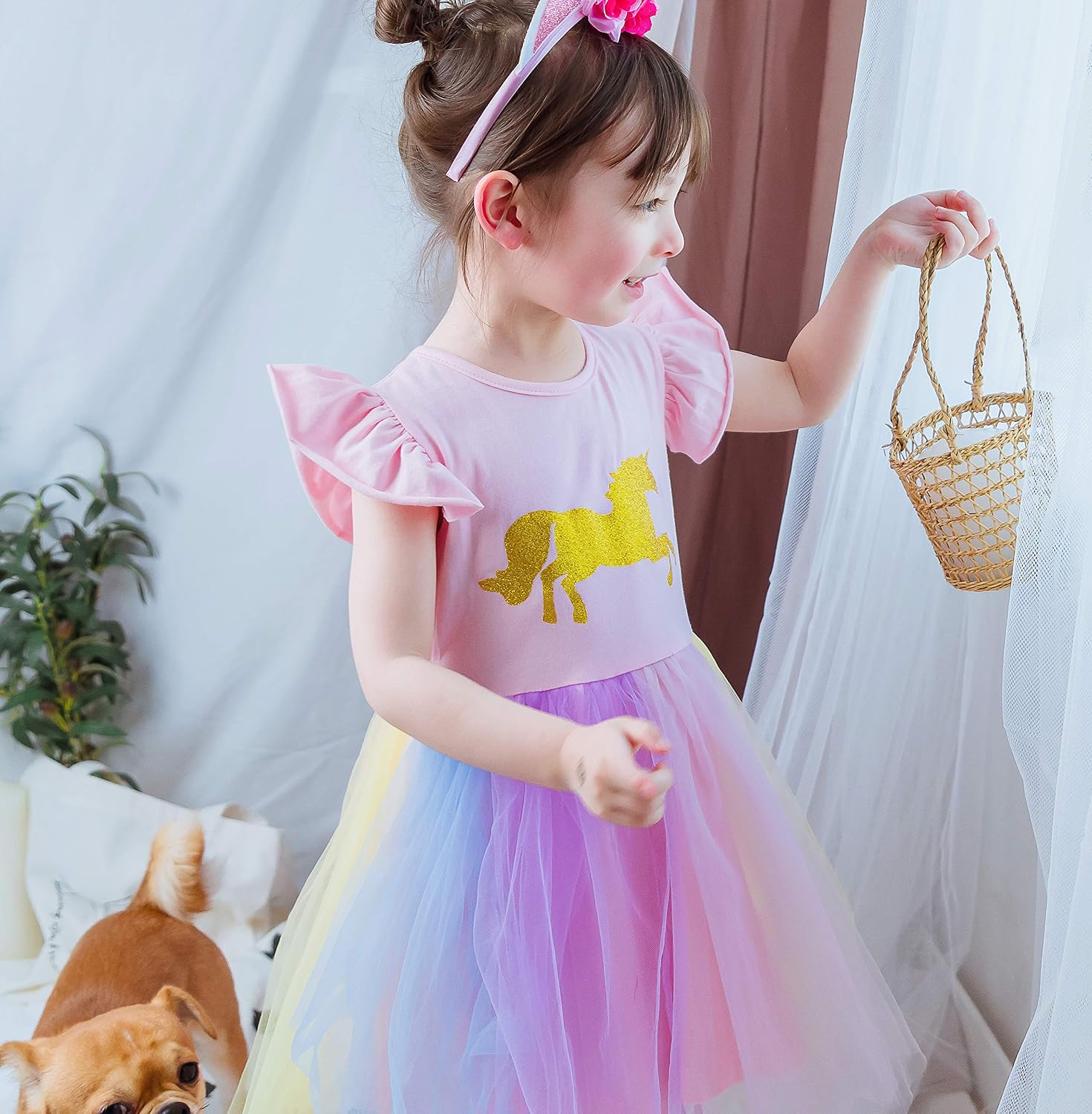 Lito Angels Unicorn Summer Dress for Baby Girls Birthday Party Tulle Sundress Casual Wear Outfit Age 12-18 Months, Pink - Image 4