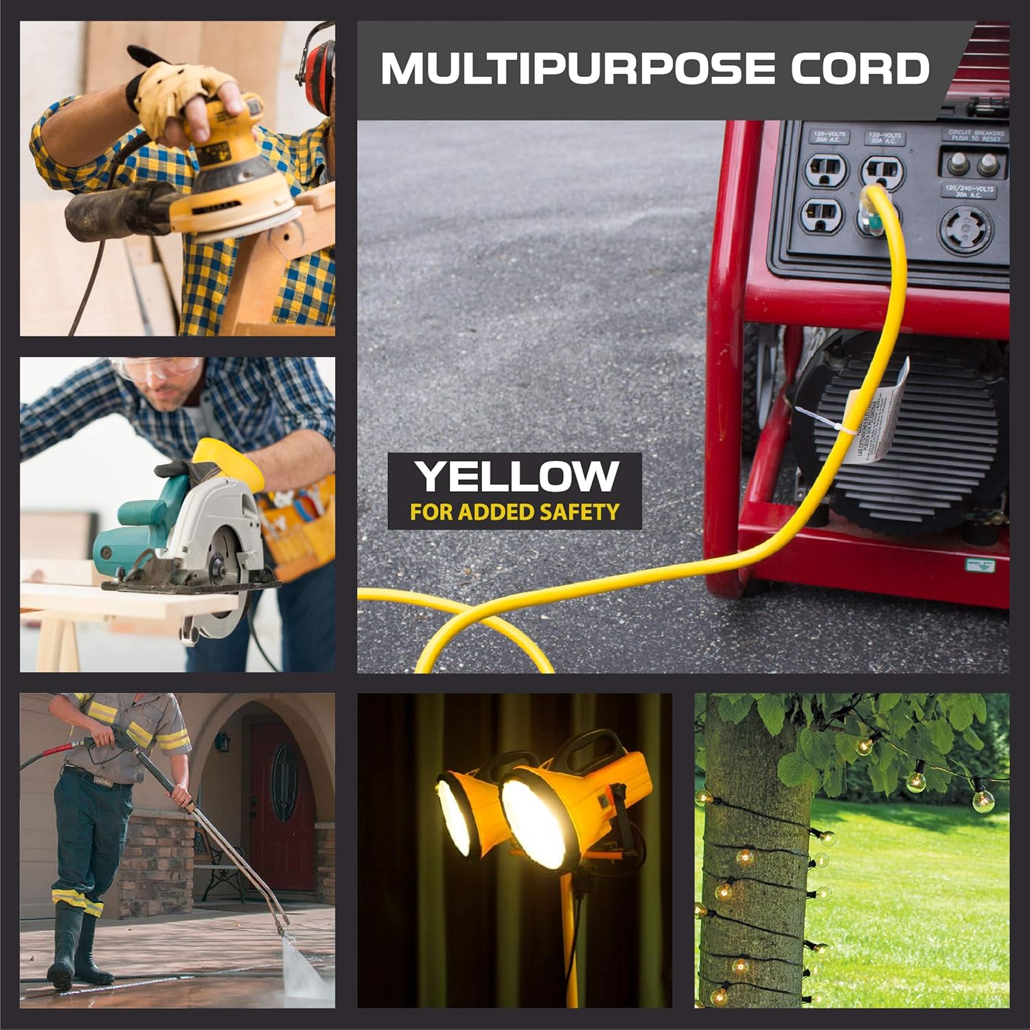 25 Foot Lighted Outdoor Extension Cord - 12/3 SJTW Heavy Duty Yellow Extension Cable Extension Cable with 3 Prong Grounded Plug for Safety - Great for Garden and Major Appliances - - 