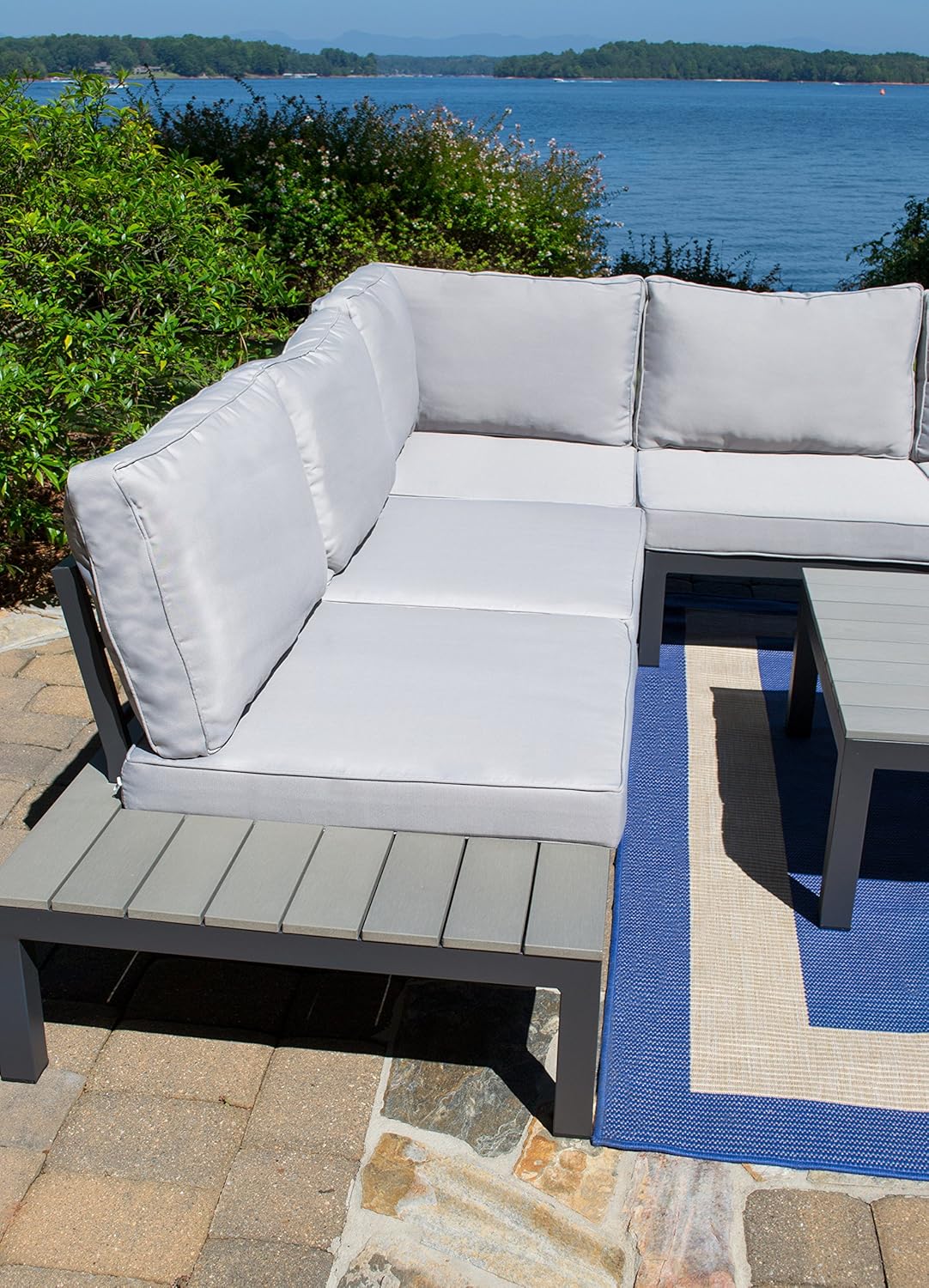 life outdoor living teak shield cover on Amazon Com Tortuga Outdoor Sky Kd Lakeview 4 Piece Set Sectional Outdoor Seating Light Gray Garden Outdoor