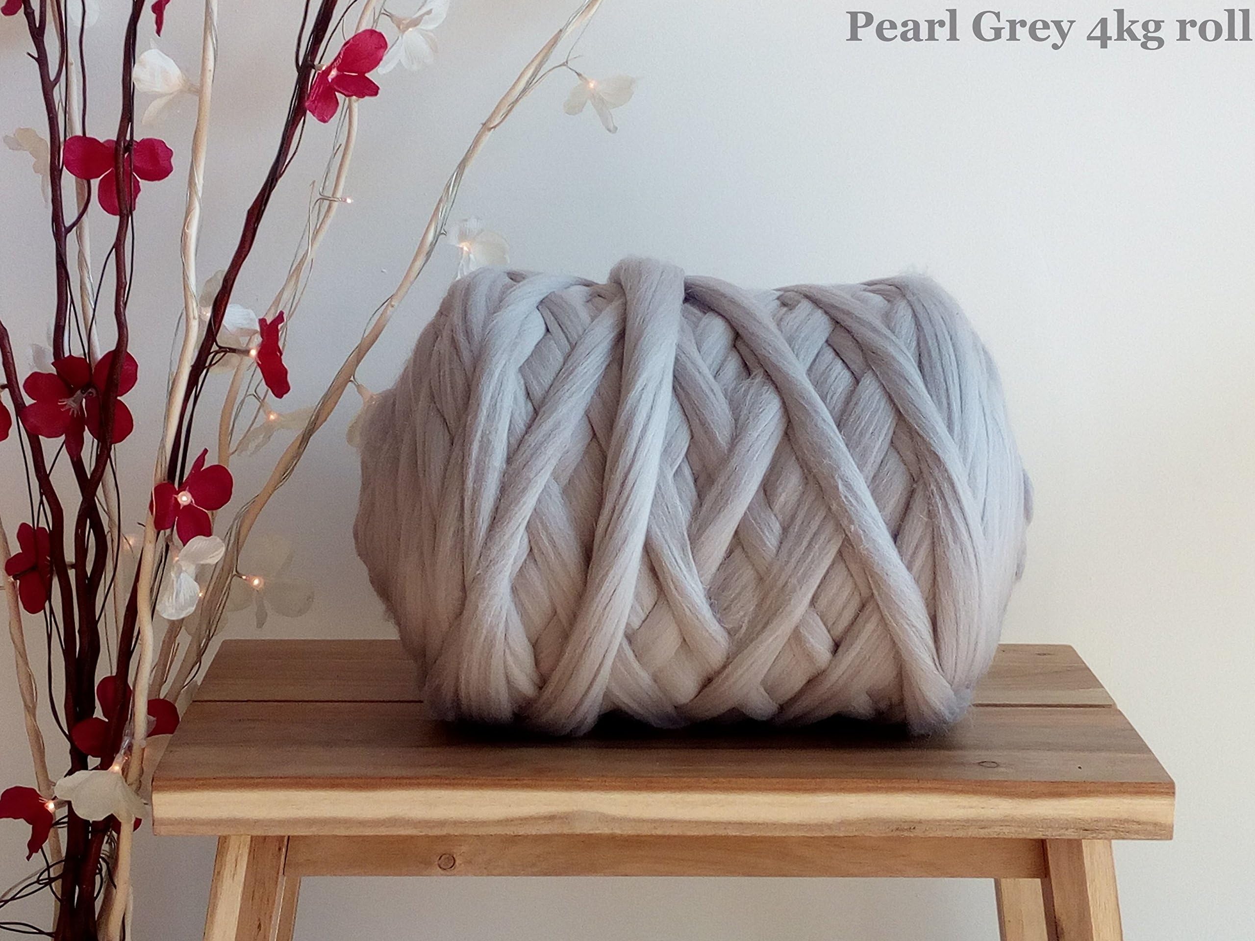 Pearl Grey* 100% Merino Wool Giant Yarn Extreme Arm Knitting Felting Wool Tops Roving Bulky 50g - 4kg (500g)