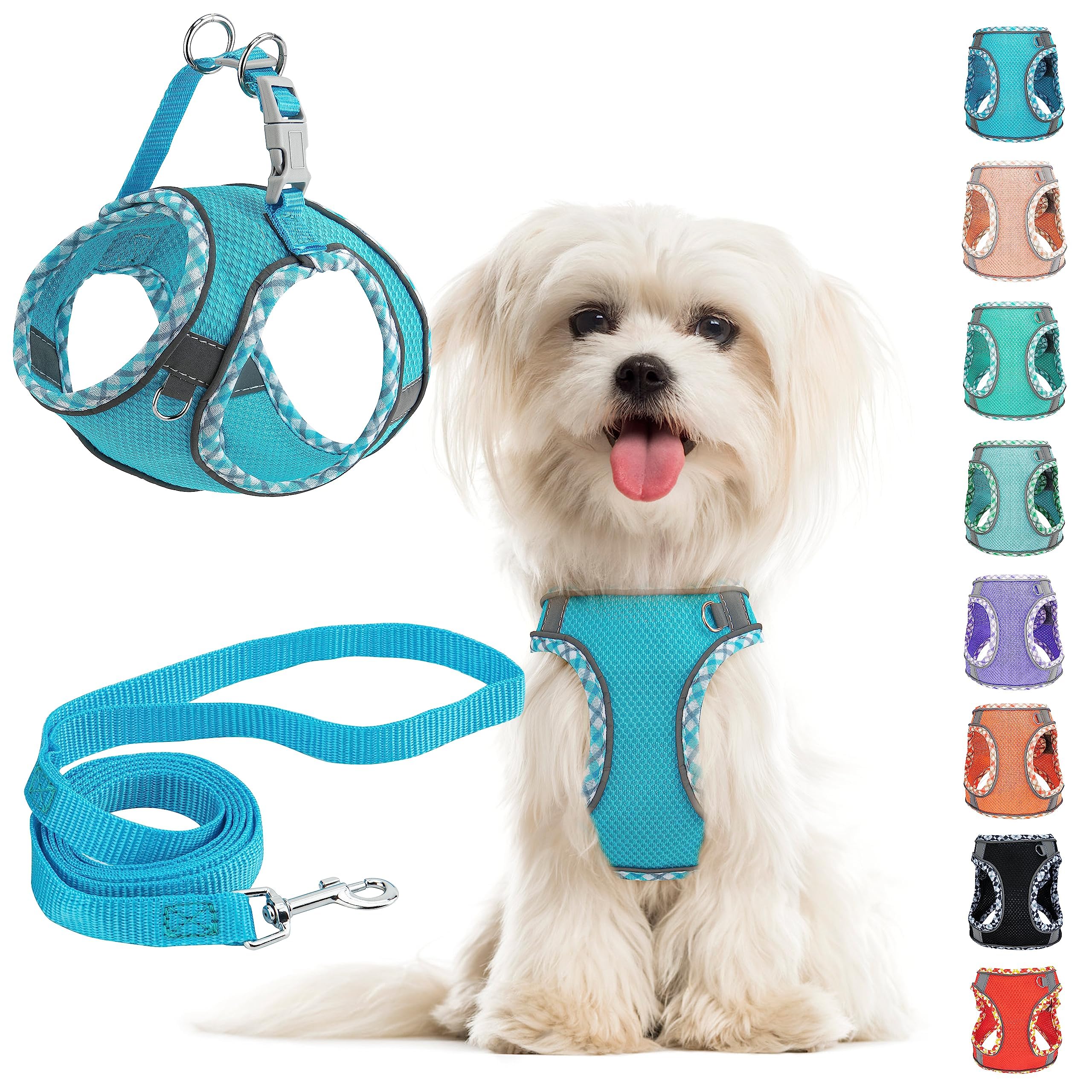 No Pull Adjustable Reflective Breathable Mesh Step-in Dog Harness & Leash Set - Easy Walk Harness for Extra Small/Small Medium Dogs & Cats (Dark Blue, L)