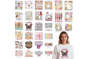 Rngmsi Dtf Transfers Ready to Press - 30 Pcs Mama Iron on Patches for T-Shirts, Mother's Day Iron on Stickers, Flower Heat Tr