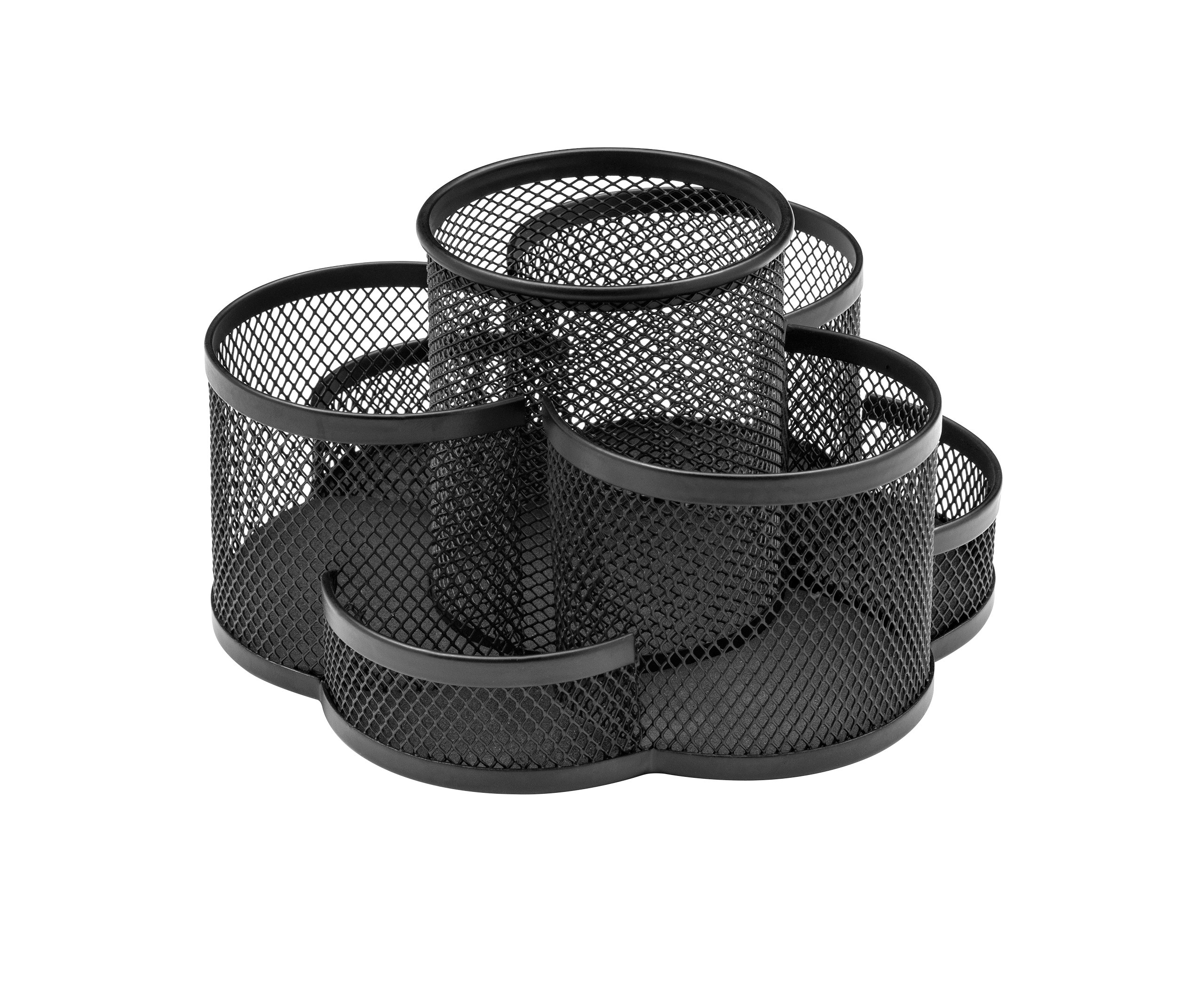 OSCO Wire-Mesh Rotating Pen Pot, Desk Organiser 360° Revolving Base 7 Compartments, Metal Mesh Desk Caddy for Pens, Pencils, Scissors & Office Supplies, Black
