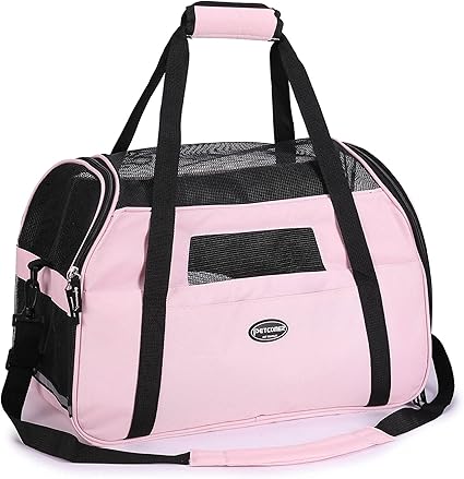 Sac Transport Petit Chien Chat Voyage Porte Pliable Avion Sac à Main Bandoulière Pour Chiot Chaton Avec Coussin Souple Rose Clair 412920cm