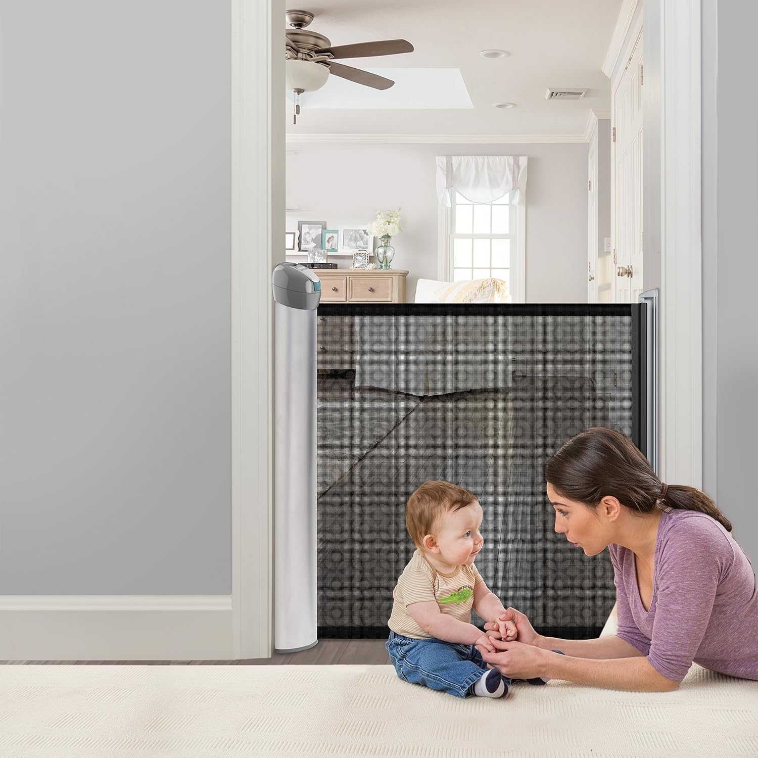 Buy Summer Retractable Baby Gate, Decorative Mesh Fabric, Silver Satin