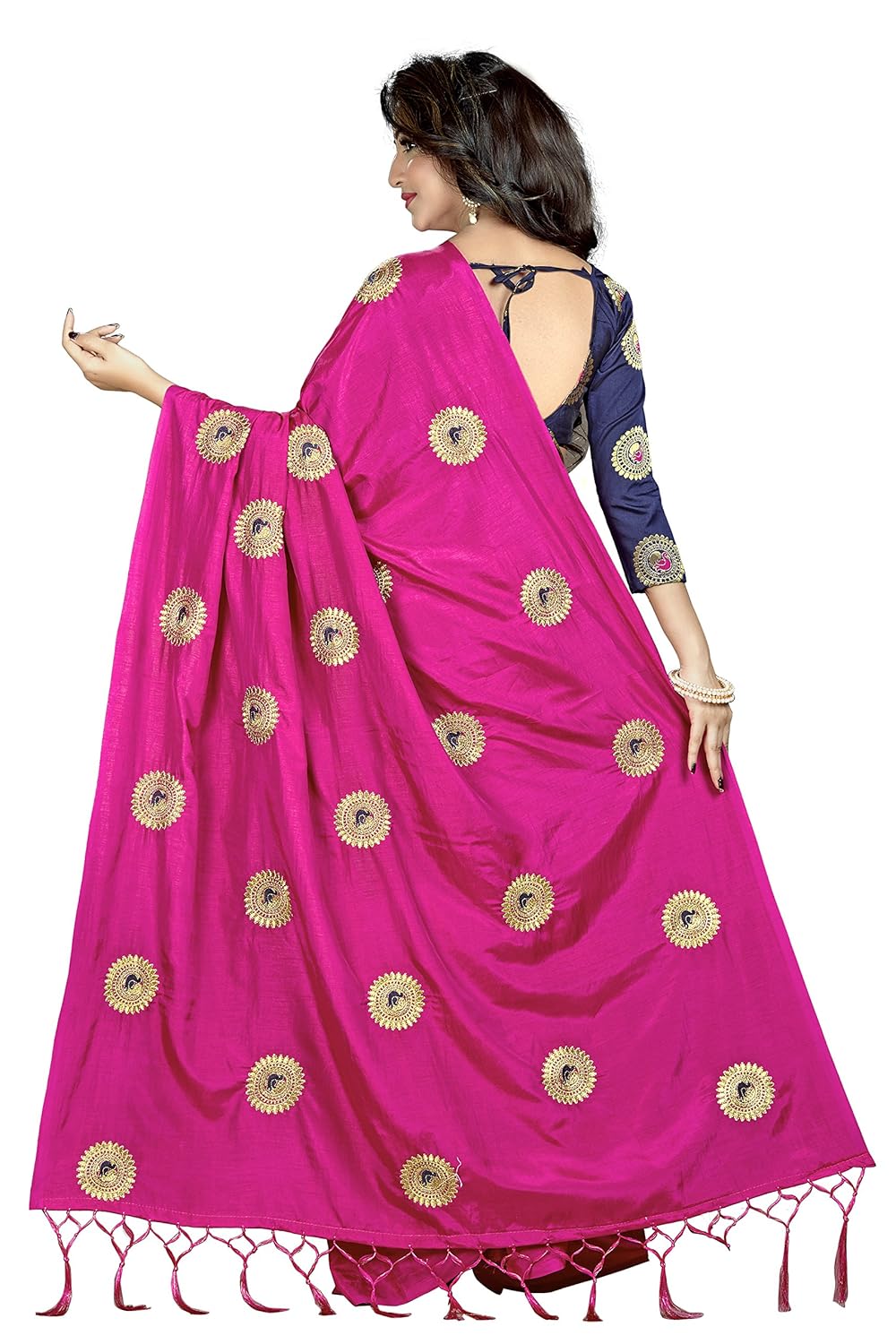 kimisha pink silk embroidered saree with contrast banarasi jacquard blouse