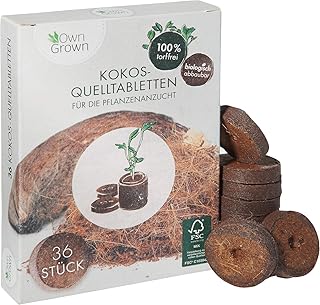 Kokos Quelltabletten mit Nährstoffen – 36 Stück, Kokoserde gepresst zur Pflanzen Anzucht ohne Pikieren, torffrei – Anzucht Erde Kokos von OwnGrown