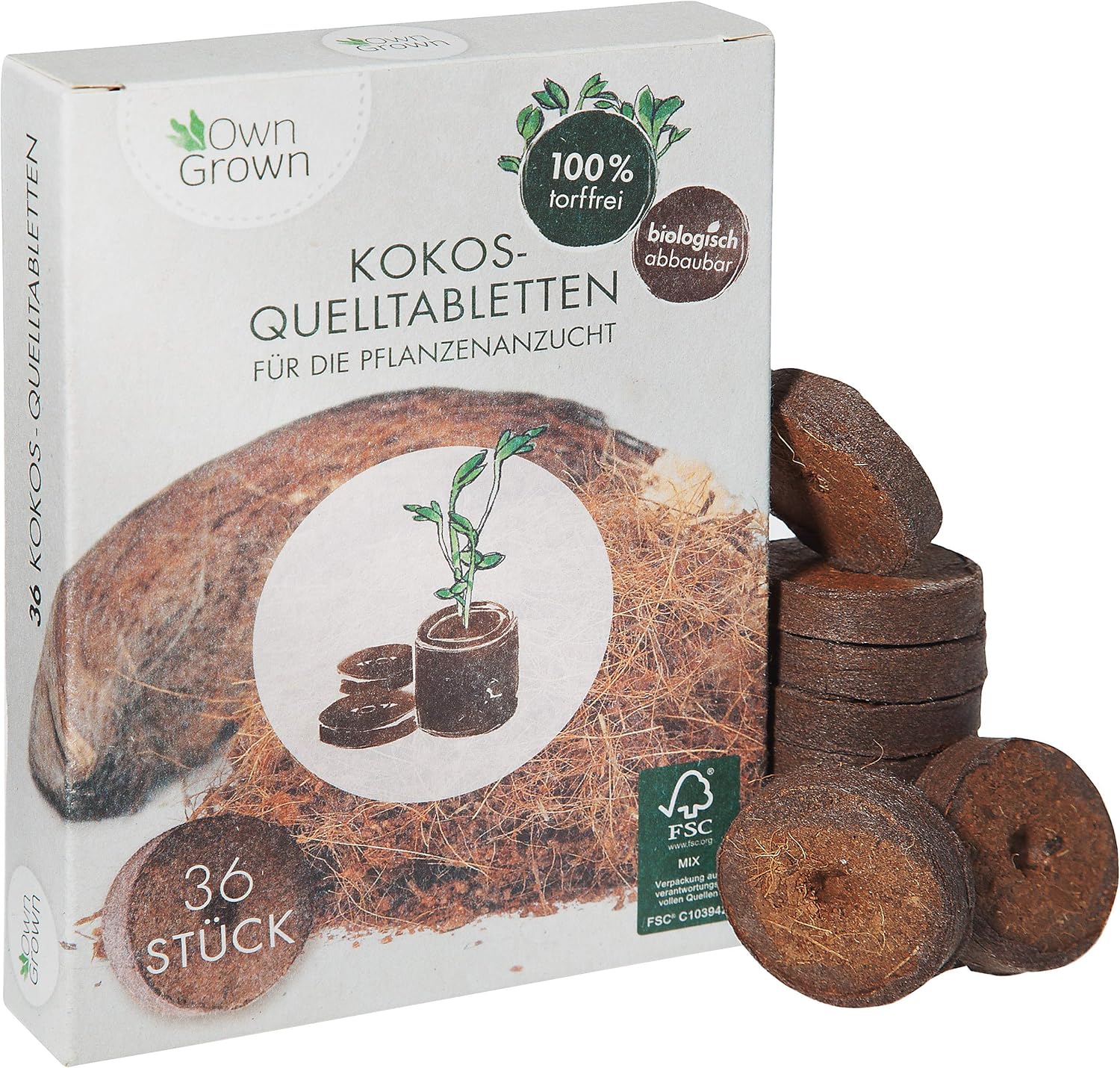 Kokos Quelltabletten mit Nährstoffen – 36 Stück, Kokoserde gepresst zur Pflanzen Anzucht ohne Pikieren, torffrei – Anzucht Erde Kokos von OwnGrown