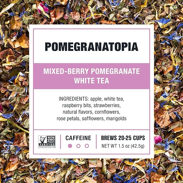 TIESTA TEA POMEGRANATOPIA – PREMIUM LOOSE LEAF MIXED-BERRY POMEGRANATE WHITE TEA | LOW-CAFFEINE BLEND | HOT & ICED | 1.5 OUNCE RESEALABLE POUCH | BREWS UP TO 25 CUPS