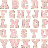 26 Pieces Glitters Patches Iron on Letters Chenille A-Z Patches Decorative Repair Embroidered Personalized Sew on for Clothing Repairing Hats Shirts Shoes Jeans Bags(Gold, Pink)