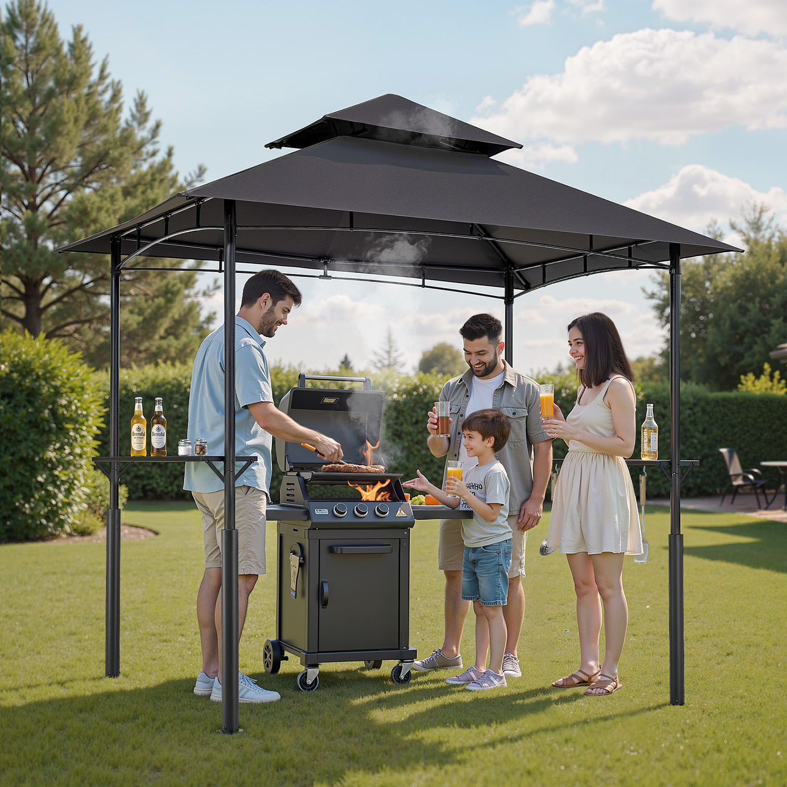 VEVOR 8x5 ft BBQ Grill Gazebo with Double-Tiered Roof, Powder-Coated Steel Shelter image 25