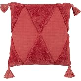 SARO LIFESTYLE Allman Collection Tufted Diamond Tassel Throw Pillow with Poly Filling, 18", Rust