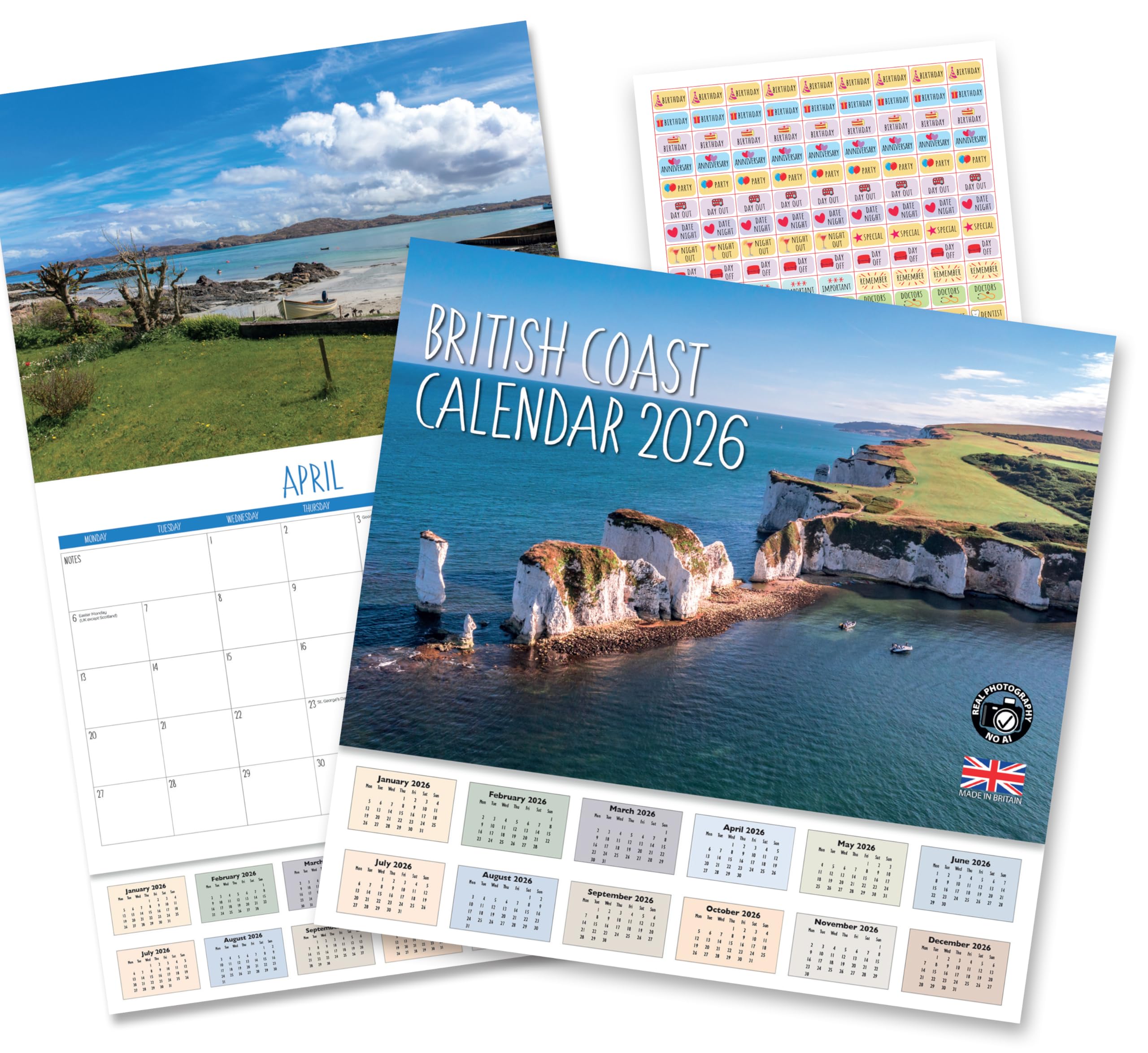2026 A4 British Coast Calendar UK. One Month to View. A3 when open. Wall Calendar 2025 by Absolutely Yours. Made in Britain.