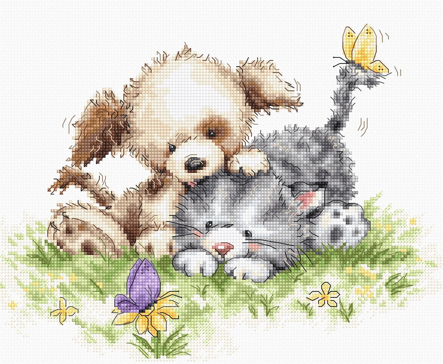 Lucas B1185 Dog and Cat with Butterfly - Cross Stitch Kit S