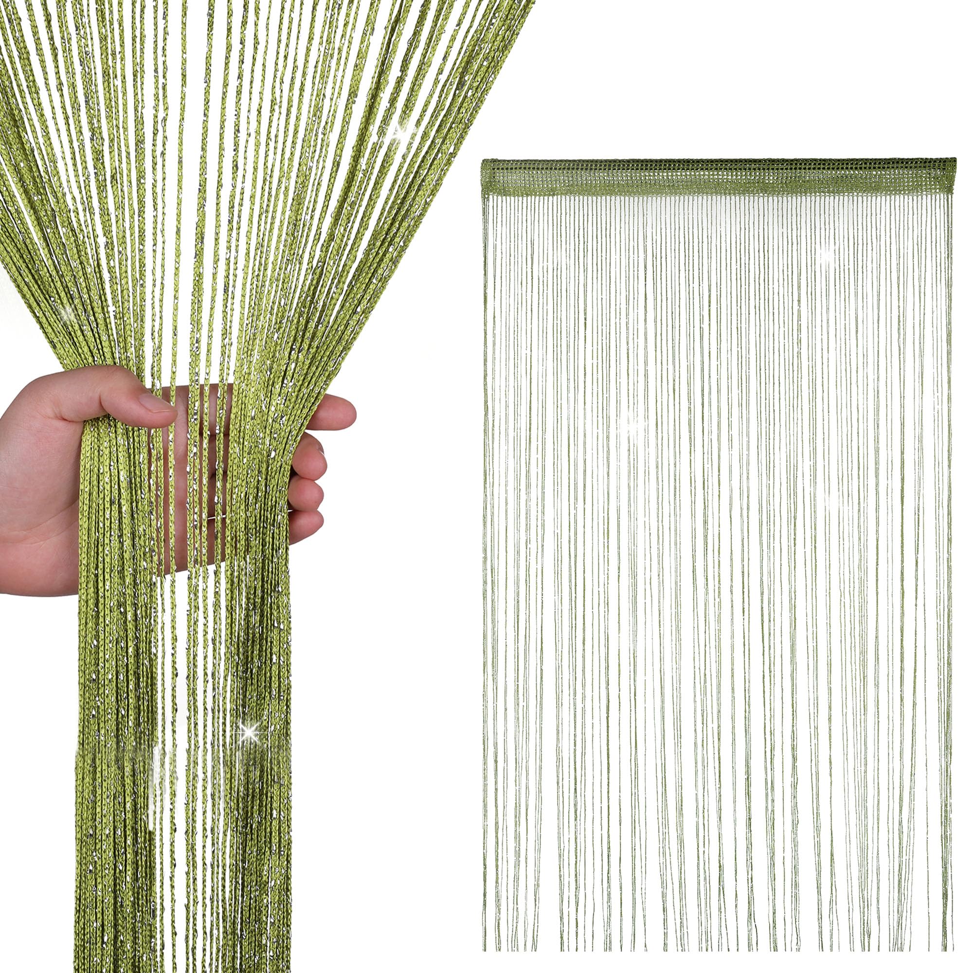 WedDecor Green String Curtains Glitter Fringe Panel Fly Screen Room Divider Tassel Curtain for Doors, Doorway, Windows, Home Décor, Event Decoration, (90cm x 200cm) — image 1