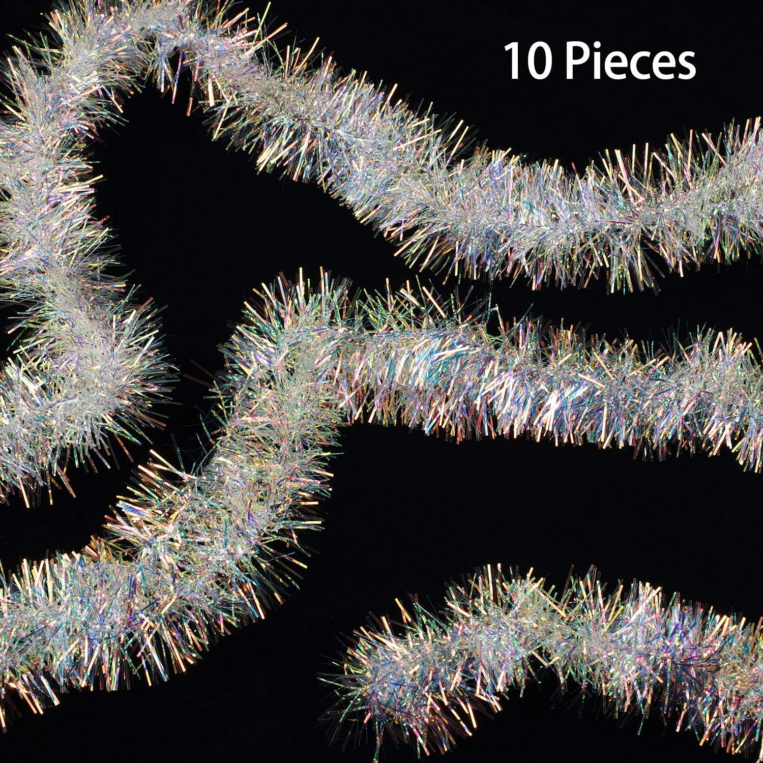 Christmas Tinsel - 10 Pieces 66ft White Iridescent Tinsel Garland Christmas Tinsel Garland Shiny Hanging Decorations for Christmas Tree Party Supplies