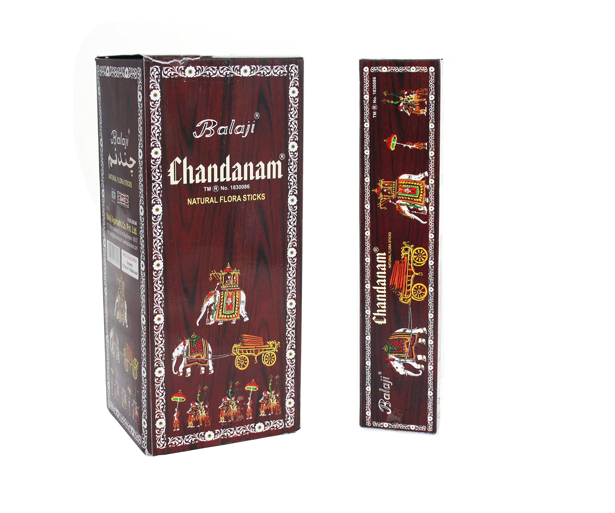 Balaji Chandanam Sandalwood Natural Flora Incense Sticks, (12 units x 15 sticks), Brown, 11 x 9.7 x 25 cm