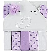 Hudson Baby Unisex Baby Hooded Towel and Five Washcloths, Purple Dots Pretty Elephant, One Size