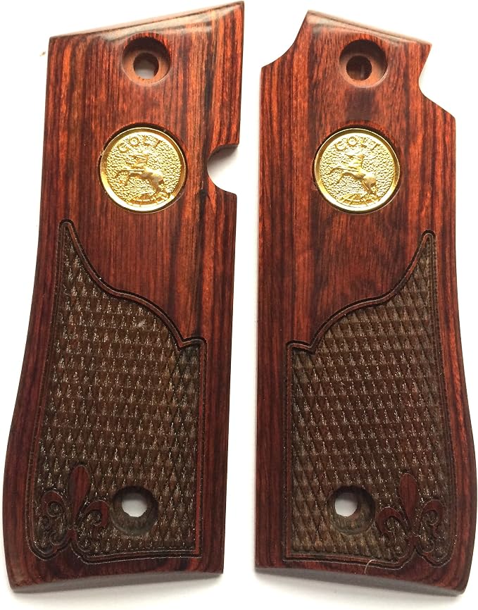 Gun Grip Supply Colt 380 Grips Government Plus II Model Rosewood Checkered Sports