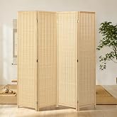 COCOSICA 4 Panel Bamboo Room Divider, Folding Privacy Screen, Natural | Pine wood frame, dual-action stainless steel hinges, 5.6FT tall, extends to 63 inches wide, no assembly